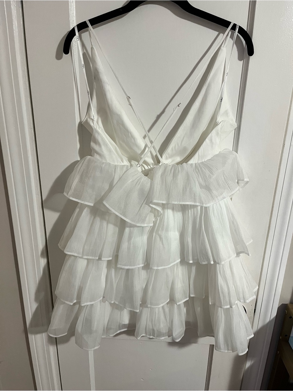 NWT Lulu's White Tiered Ruffle V-Neck Mini Dress - Picture 5 of 7